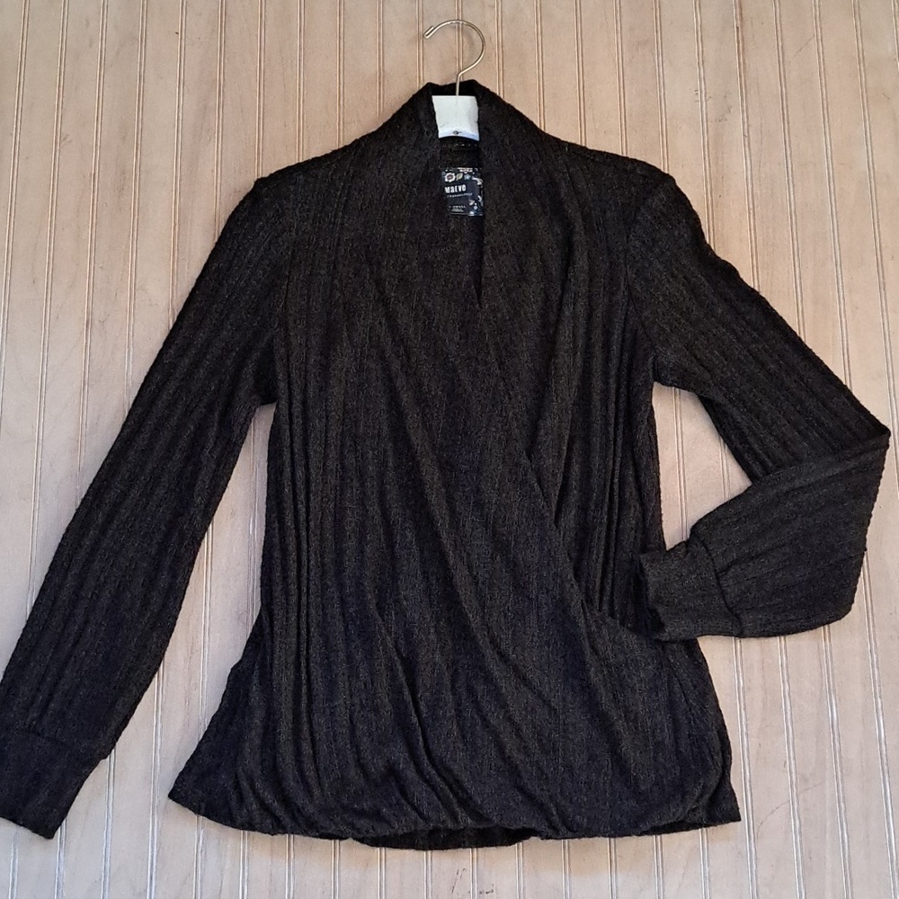 Maeve Anthropologie Cozy Brown Draped Knit Sweater Stretchy Lightweight Comfy